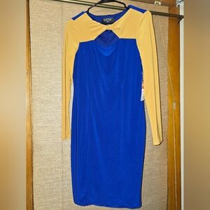 NWT Kasper Dress, XS, Blue/Gold